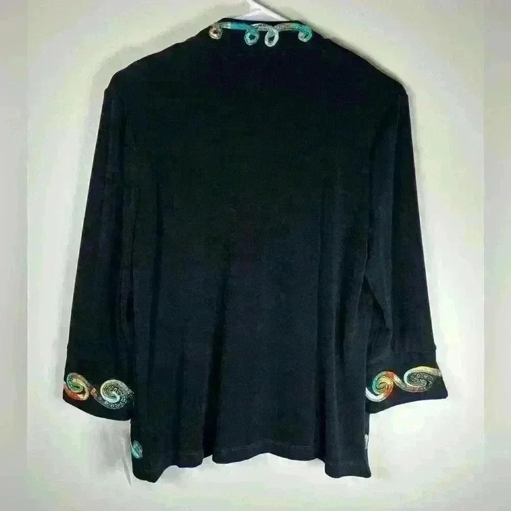 NWT Picadilly Fashions Open Cardigan 3/4 Sleeve Multicolor Appliqué Petite Small - Picture 8 of 11